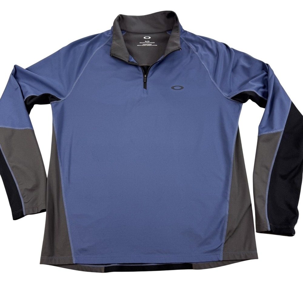 Oakley Pullover Mens XL Blue‎ Gray Golf 1/4 Zip Long Sleeve Athletic Stretch Top